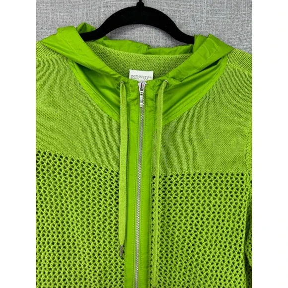 Zenergy by Chico's Crochet Knit Hooded Sweater Women's 0 Size Small Green - Picture 3 of 7